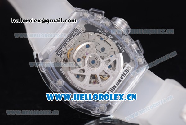 Richard Mille RM 011 Felipe Massa Flyback Chronograph Swiss Valjoux 7750 Automatic Sapphire Crystal Case with Skeleton Dial White Inner Bezel and Aerospace Nano Translucent Strap - Click Image to Close